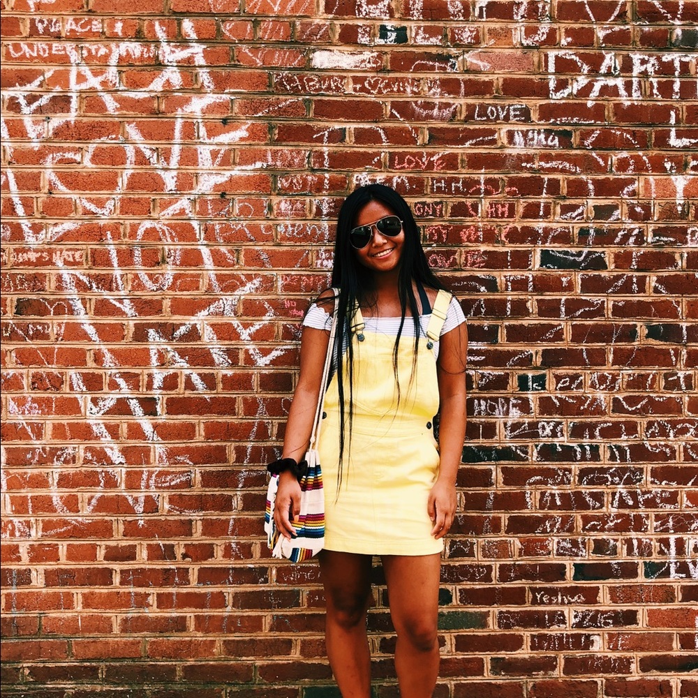 UO Yellow Pinne Canvas Skirtall Overall
